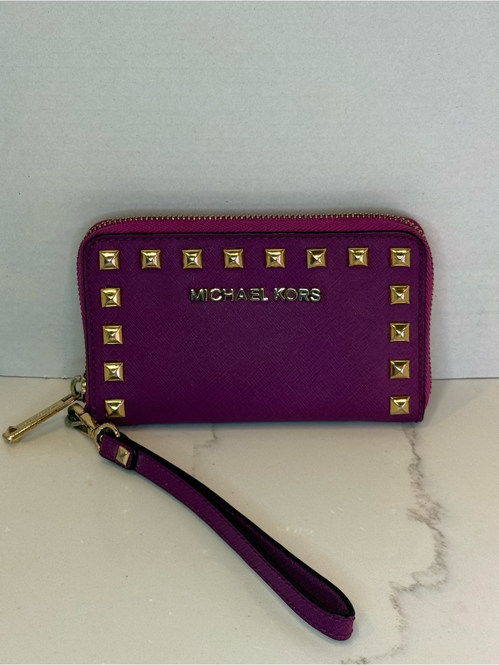 Michael Kors Purple Studded Zip-Around Wristlet Wallet